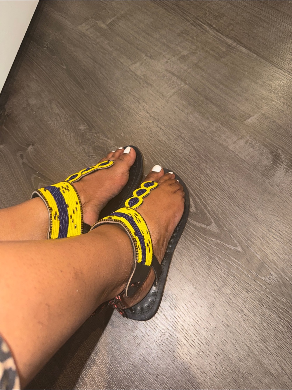Beaded Ankle-Strap Sandals in Yellow and Navy - Women